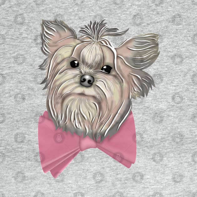 Yorkshire Terrier with a pink bow by KateQR